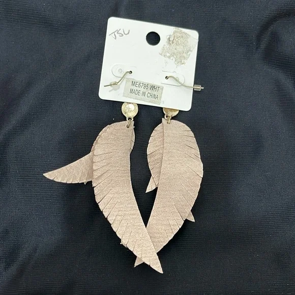 Feather Faux Leather Dangle Earrings - Picture 2 of 3